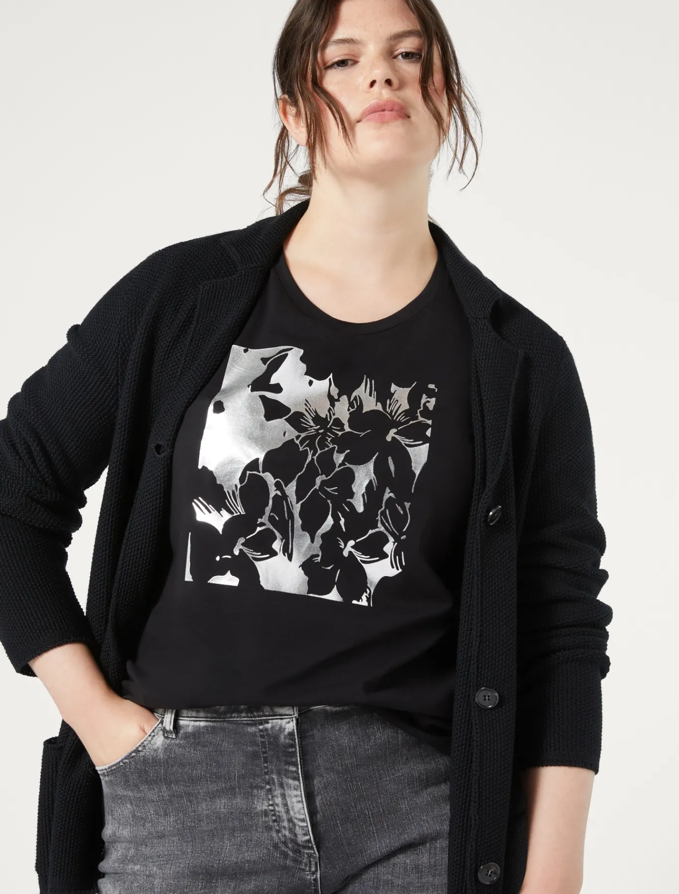 Marina Rinaldi Cardigan en fil de maille et laine NOIR Sale