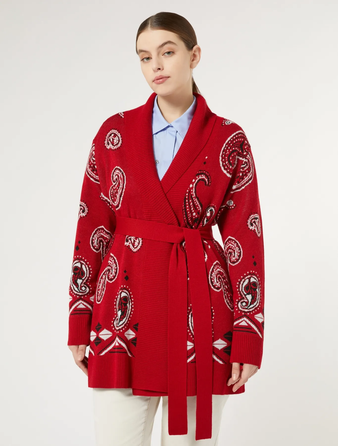 Marina Rinaldi Cardigan en laine jacquard mélangée ROUGE Discount