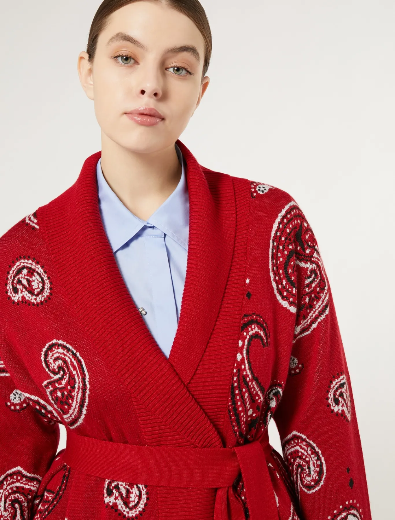 Marina Rinaldi Cardigan en laine jacquard mélangée ROUGE Discount