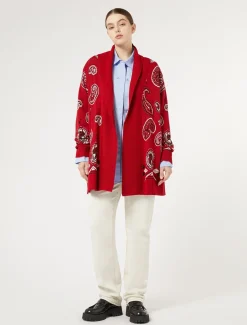 Marina Rinaldi Cardigan en laine jacquard mélangée ROUGE Discount