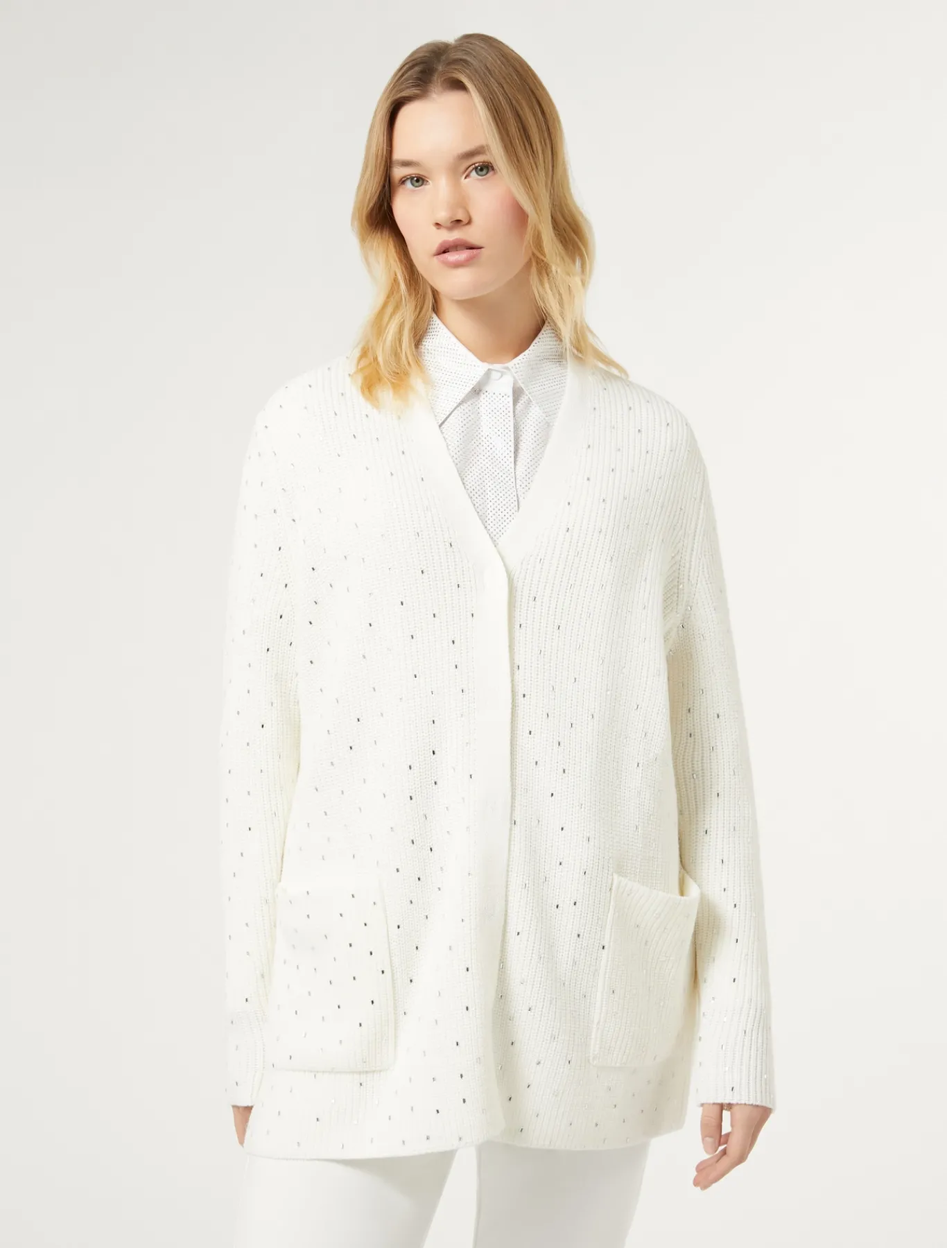 Marina Rinaldi Cardigan en laine mélangée avec strass BLANC Hot