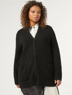 Marina Rinaldi Cardigan en laine mélangée avec strass NOIR Discount