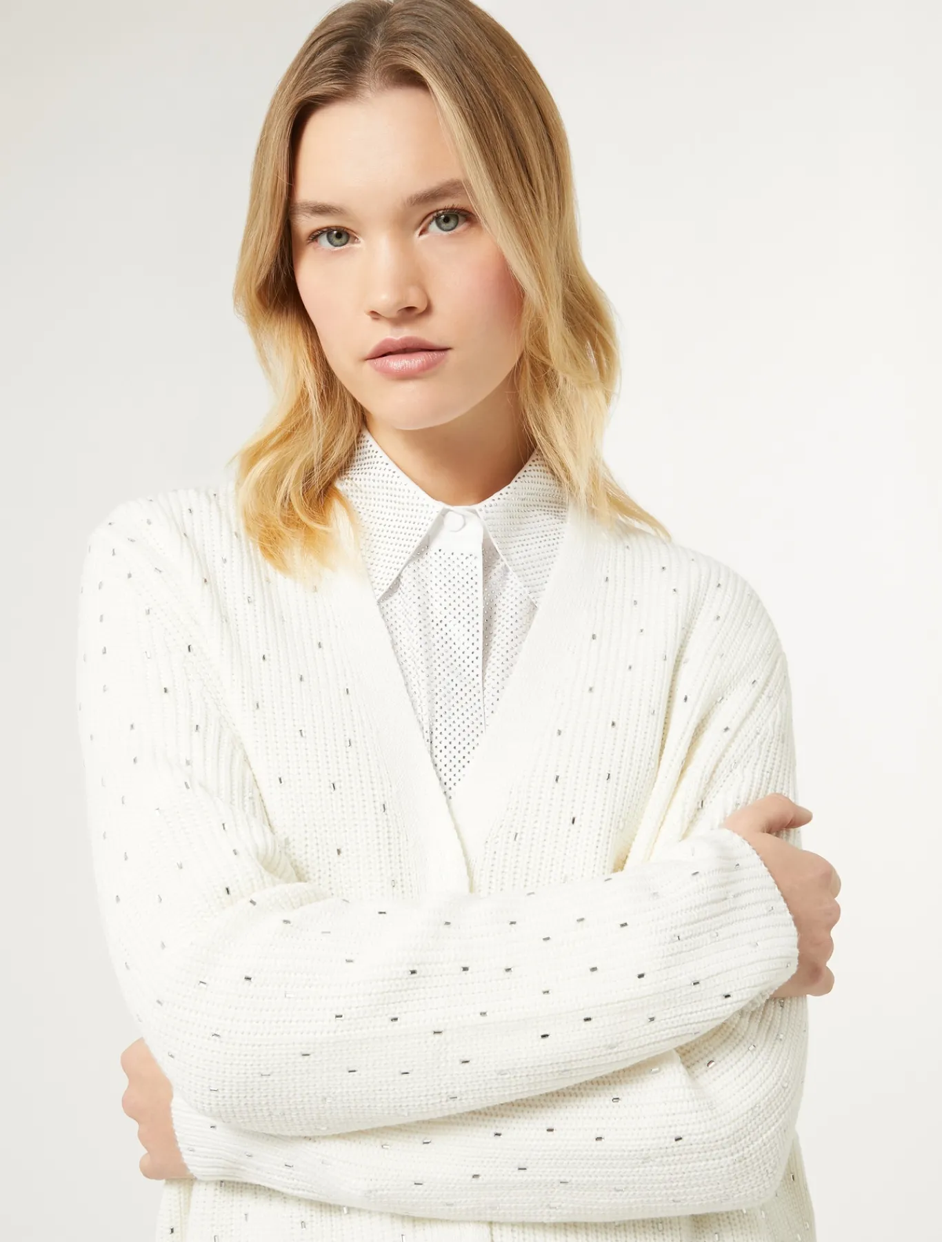 Marina Rinaldi Cardigan en laine mélangée avec strass BLANC Hot