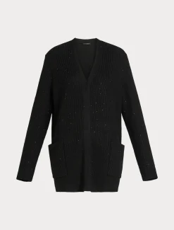 Marina Rinaldi Cardigan en laine mélangée avec strass NOIR Discount