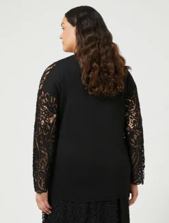 Marina Rinaldi Cardigan en maille avec broderie NOIR Discount