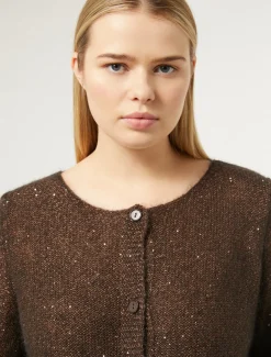 Marina Rinaldi Cardigan en mohair et paillettes MARRONFONCE Clearance