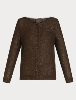 Marina Rinaldi Cardigan en mohair et paillettes MARRONFONCE Clearance
