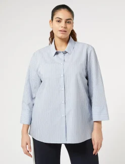 Marina Rinaldi Chemise en coton mélangé teint en fil GRISBLEU Discount