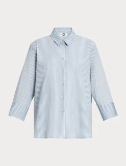 Marina Rinaldi Chemise en coton mélangé teint en fil GRISBLEU Discount