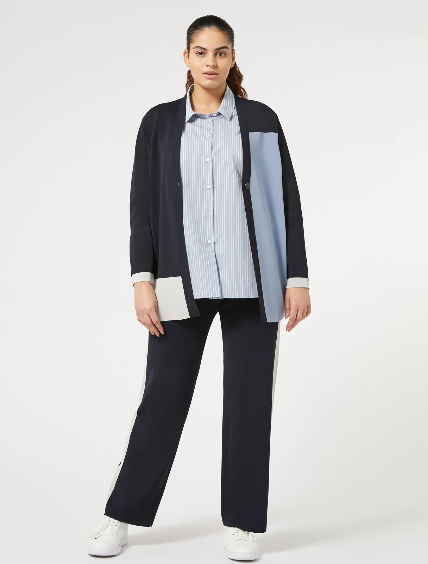Marina Rinaldi Chemise en coton mélangé teint en fil GRISBLEU Discount
