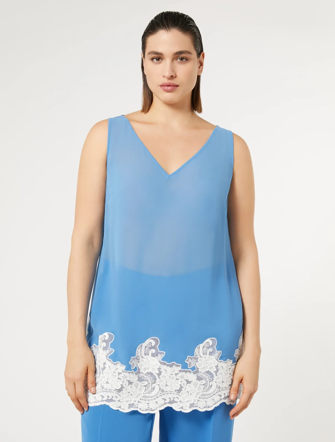 Marina Rinaldi Chemise en georgette et dentelle avec haut GRISBLEU Sale