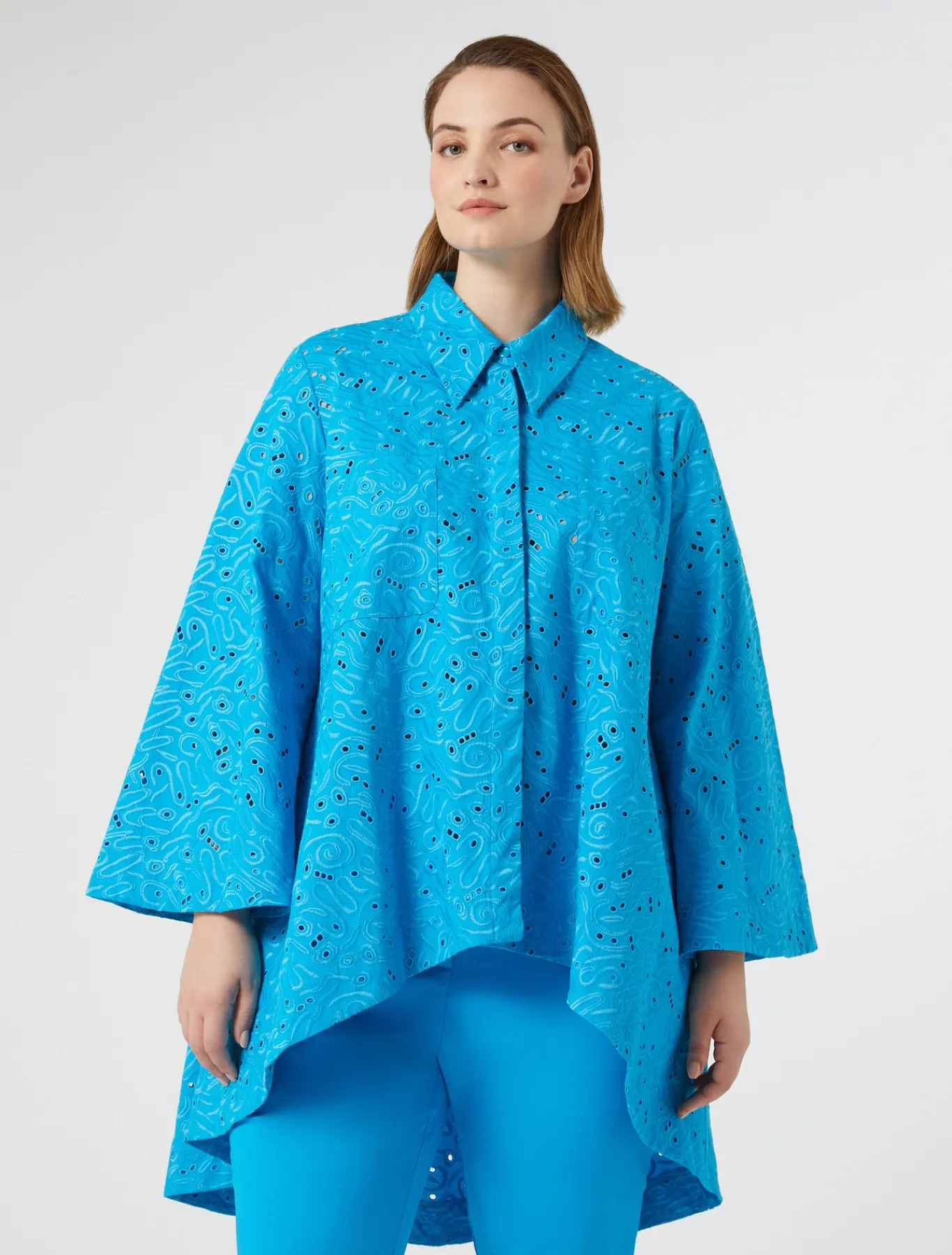 Marina Rinaldi Chemise en popeline et dentelle sangallo TURQUOISE Clearance