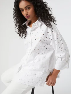 Marina Rinaldi Chemise en popeline et dentelle sangallo BLANC Fashion
