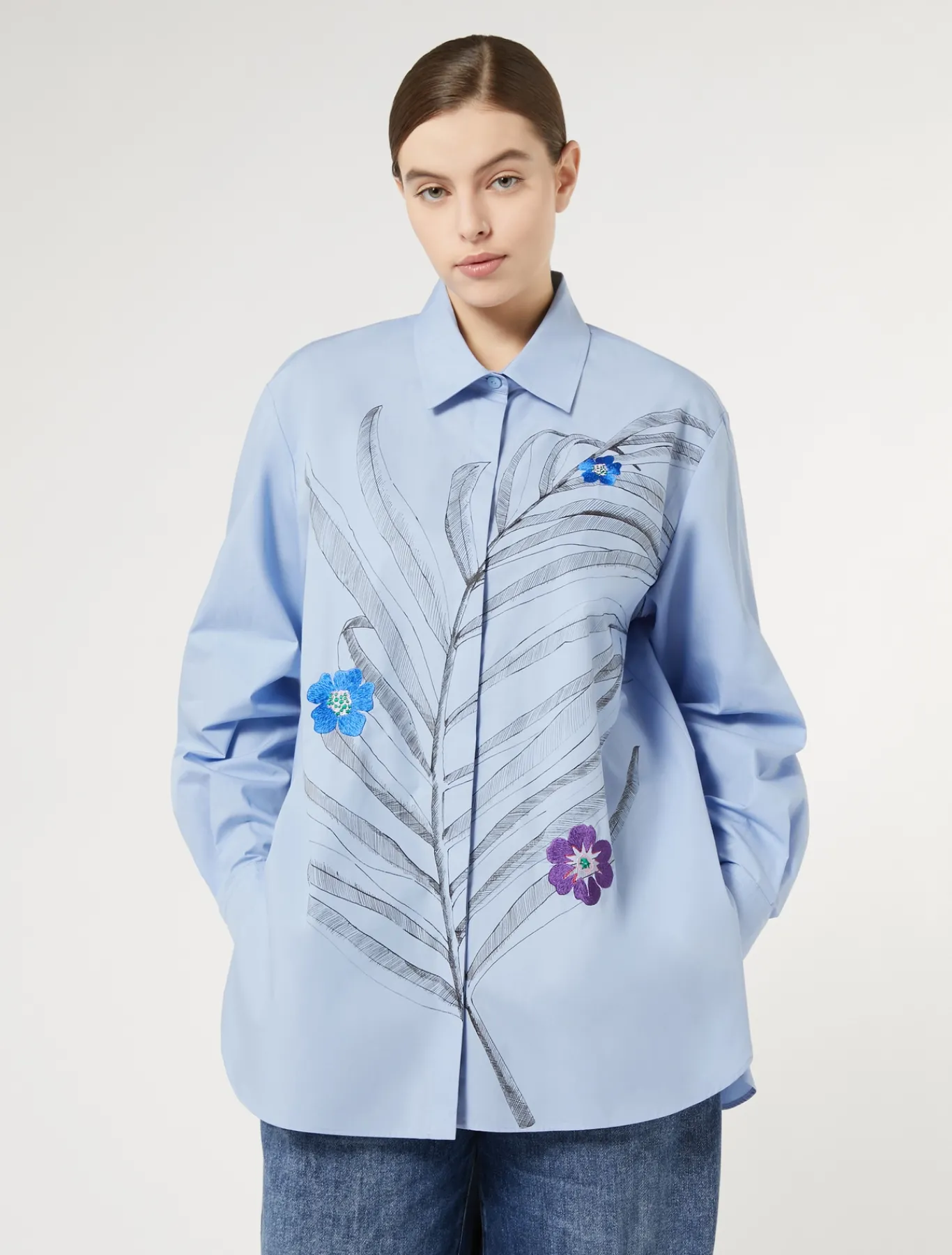 Marina Rinaldi Chemisier en popeline avec broderie CIEL Clearance