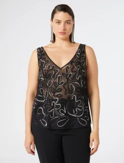 Marina Rinaldi Haut en tulle brodé NOIR Sale