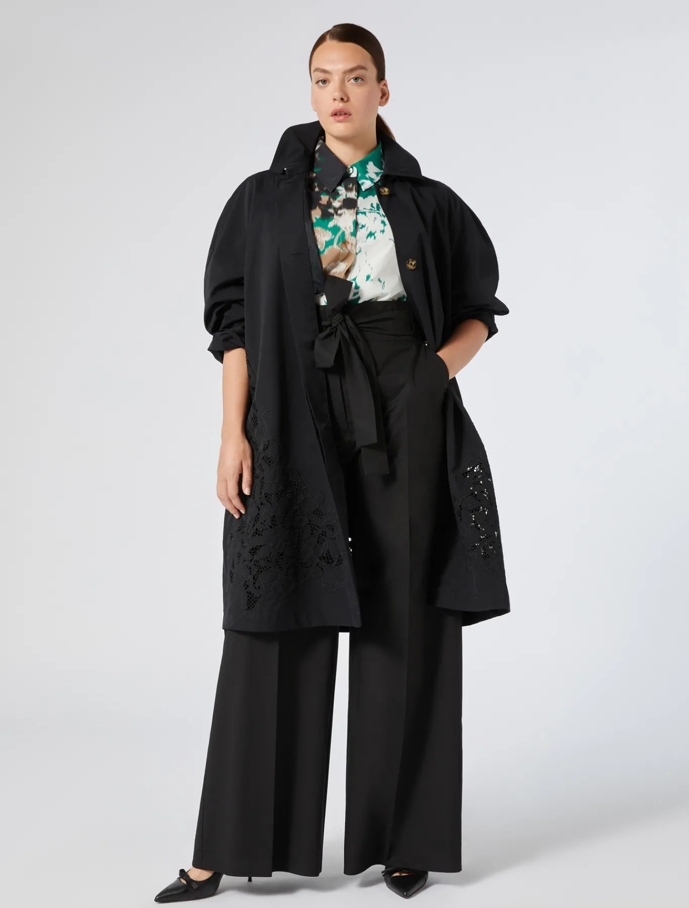 Marina Rinaldi Imperméable en sergé déperlant avec broderie NOIR Hot