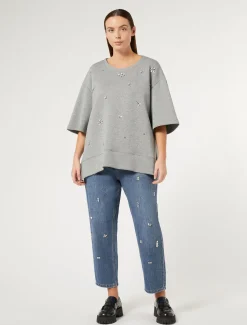 Marina Rinaldi Jean coupe masculine en denim brodé BLEU New