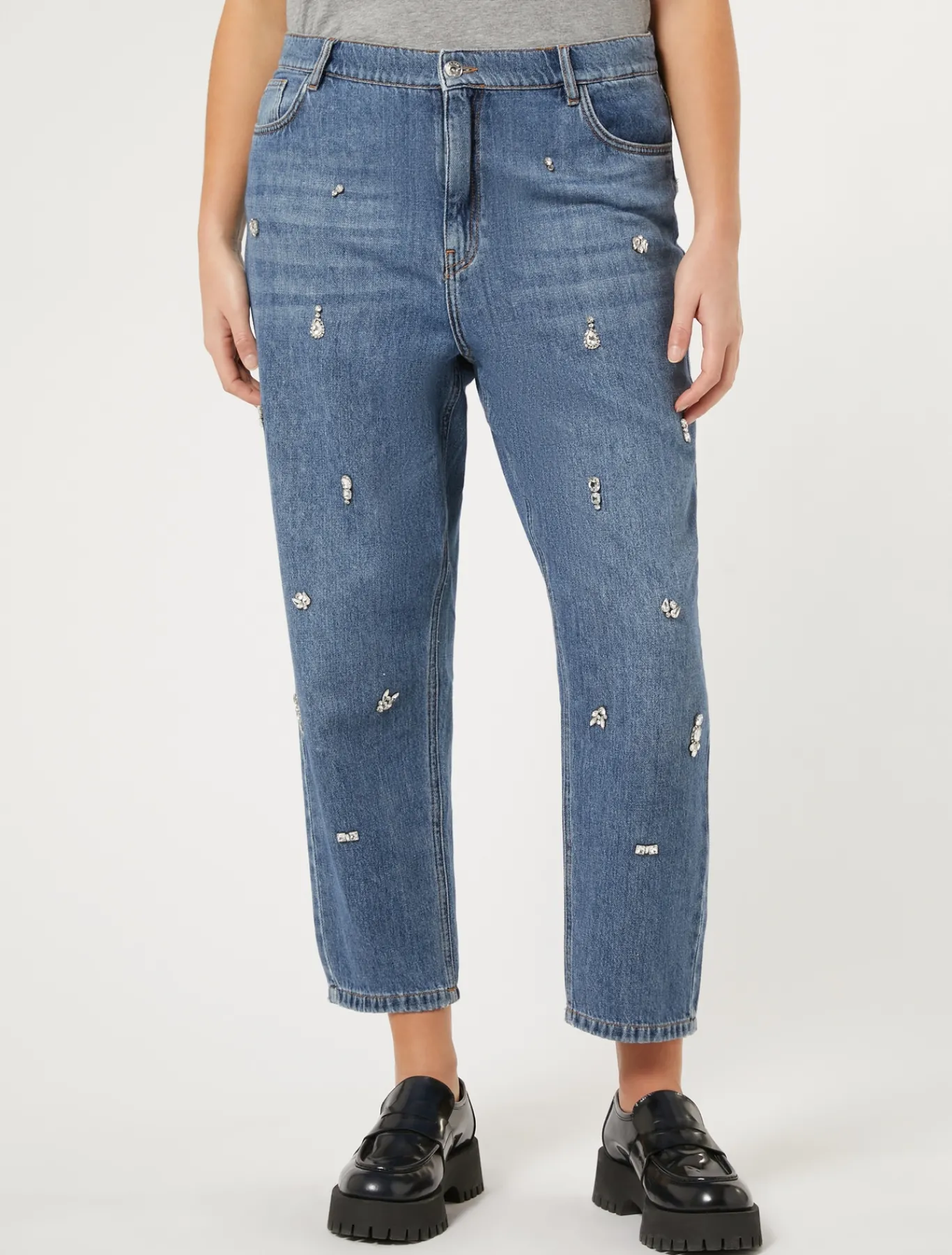 Marina Rinaldi Jean coupe masculine en denim brodé BLEU New