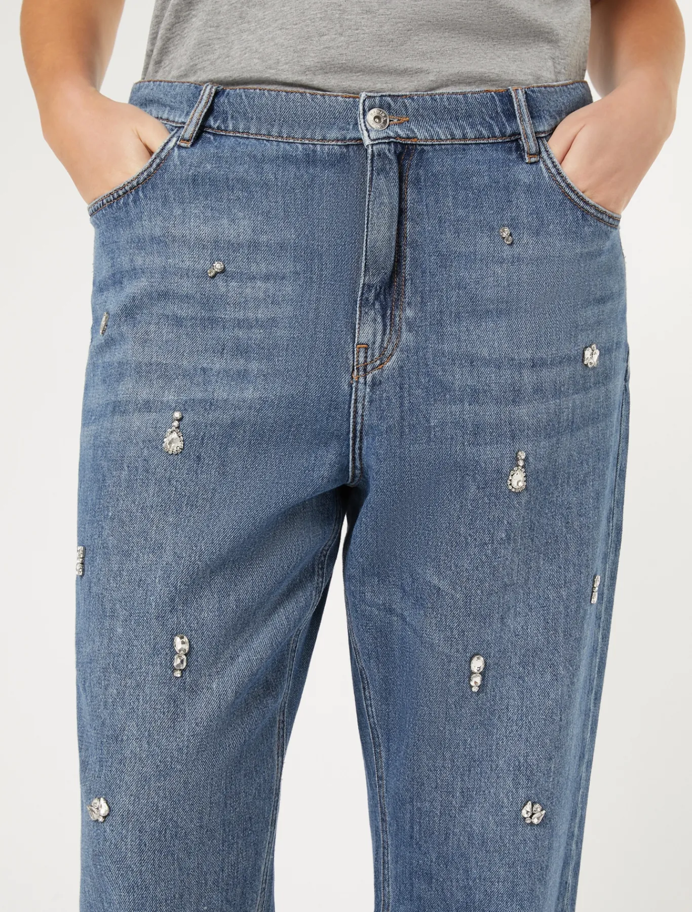 Marina Rinaldi Jean coupe masculine en denim brodé BLEU New