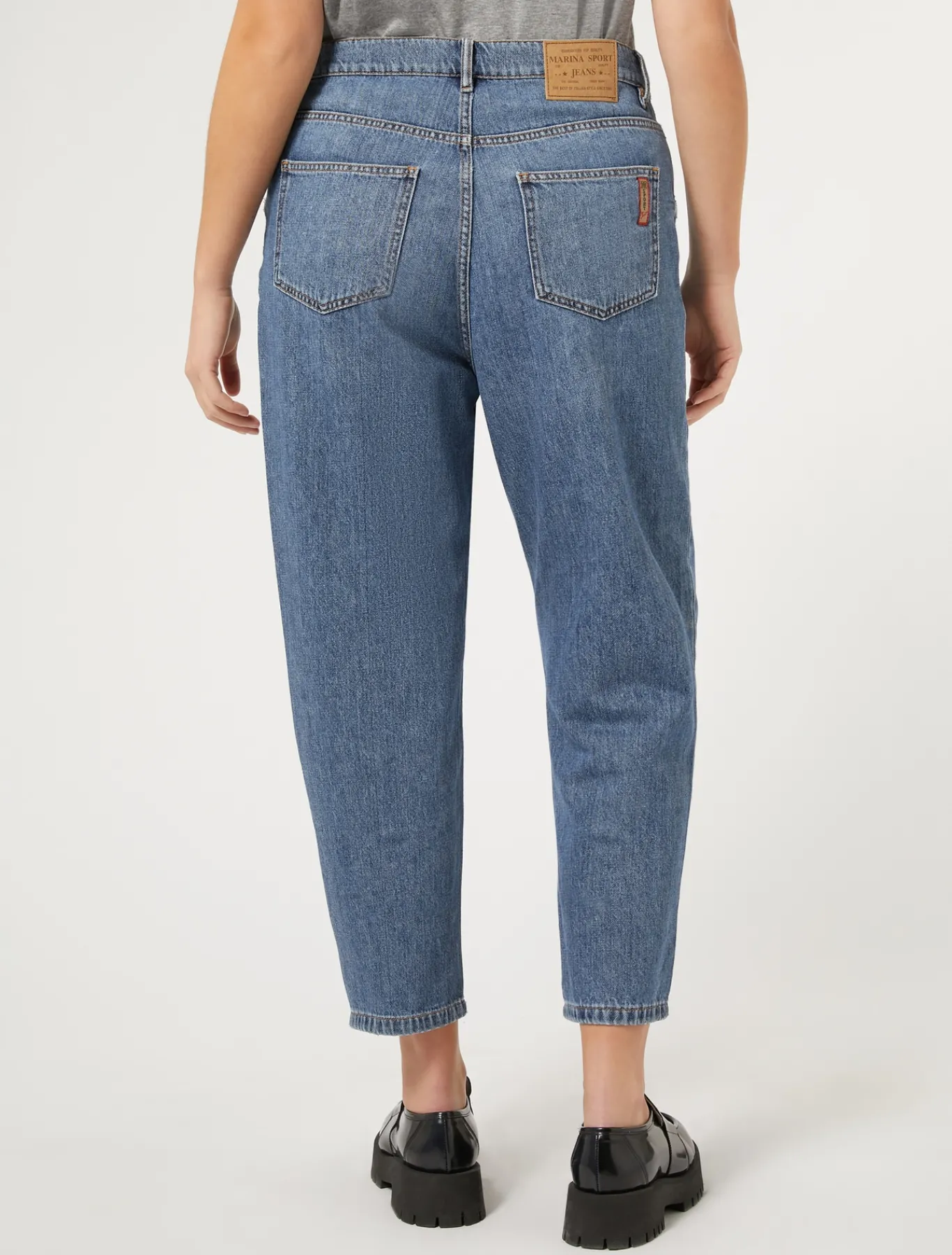 Marina Rinaldi Jean coupe masculine en denim brodé BLEU New