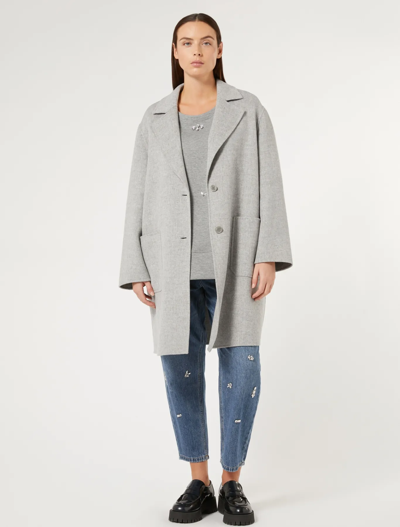 Marina Rinaldi Jean coupe masculine en denim brodé BLEU New