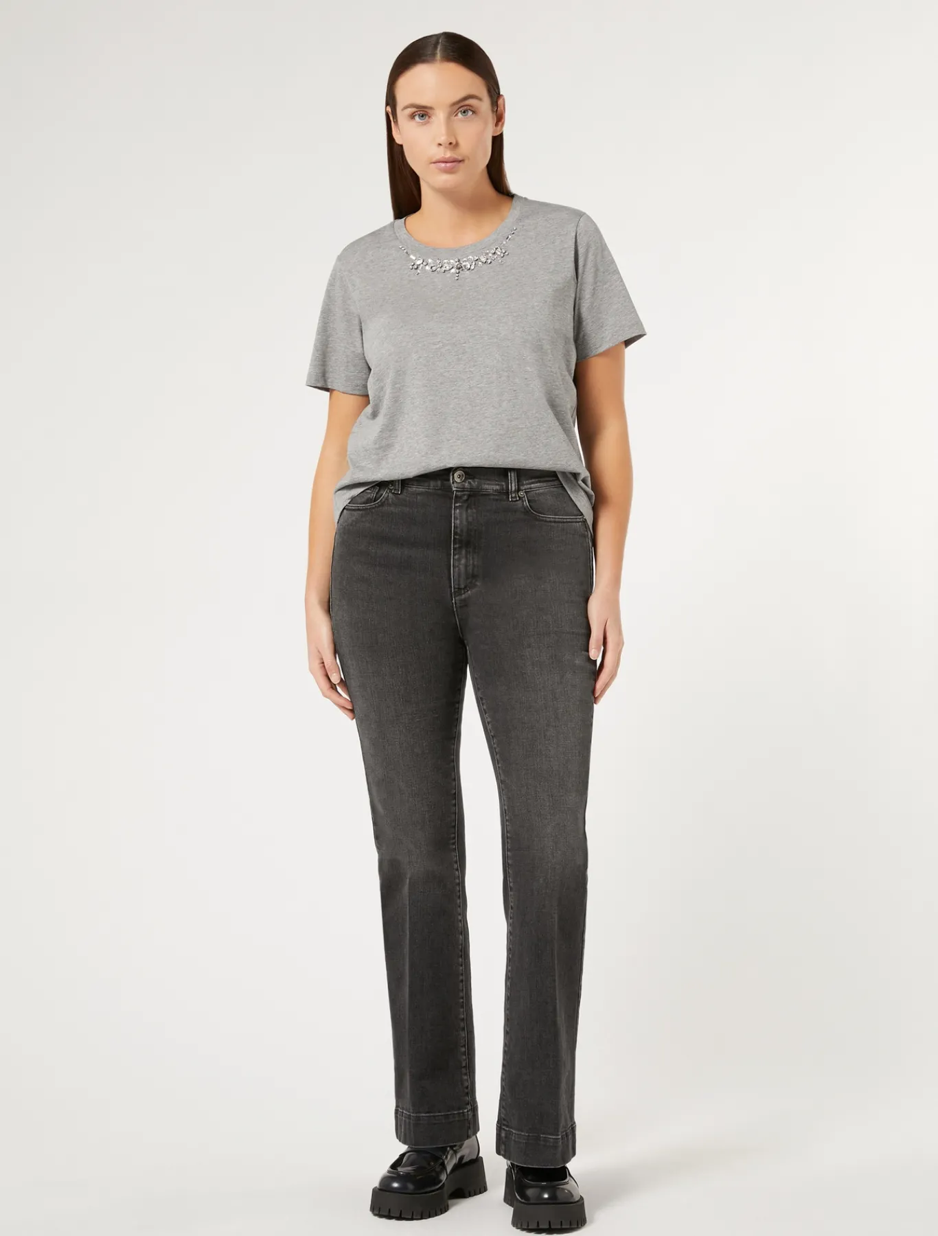 Marina Rinaldi Jean évasé en denim stretch NOIR Clearance
