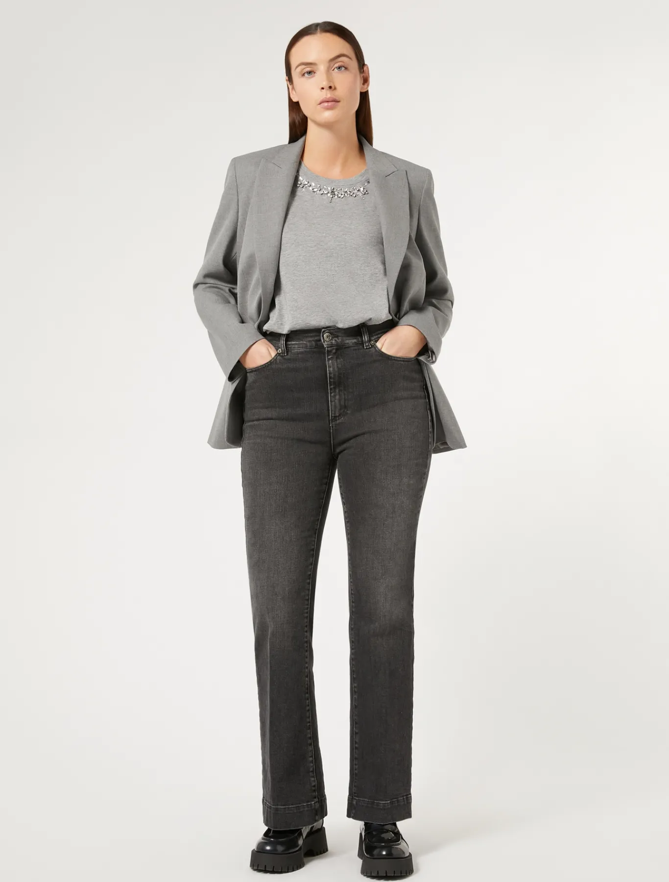Marina Rinaldi Jean évasé en denim stretch NOIR Clearance