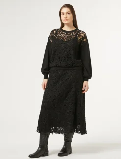 Marina Rinaldi Jupe avec broderie macramé NOIR Discount