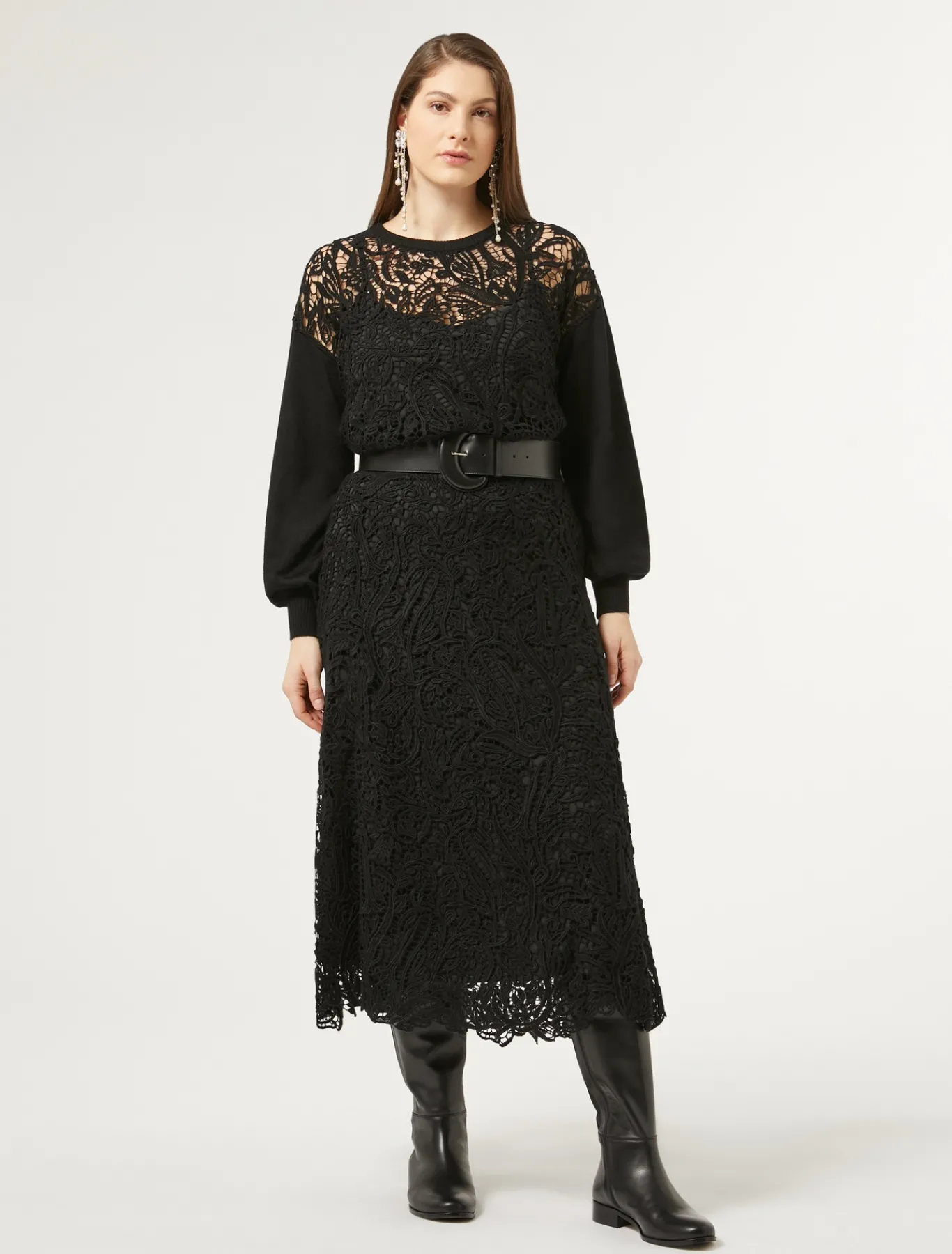 Marina Rinaldi Jupe avec broderie macramé NOIR Discount