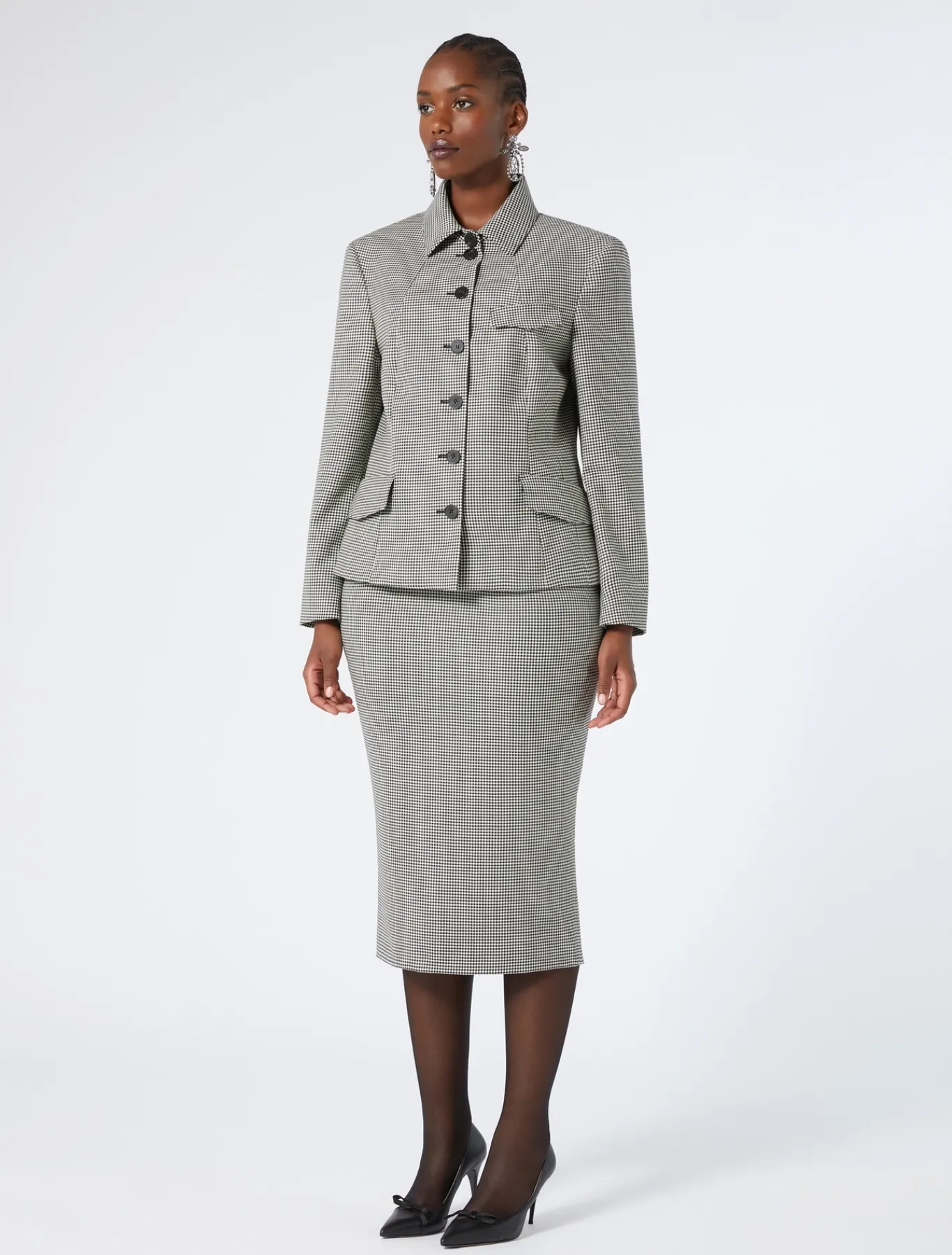 Marina Rinaldi Jupe en batavia de laine stretch NOIRBLANC Discount