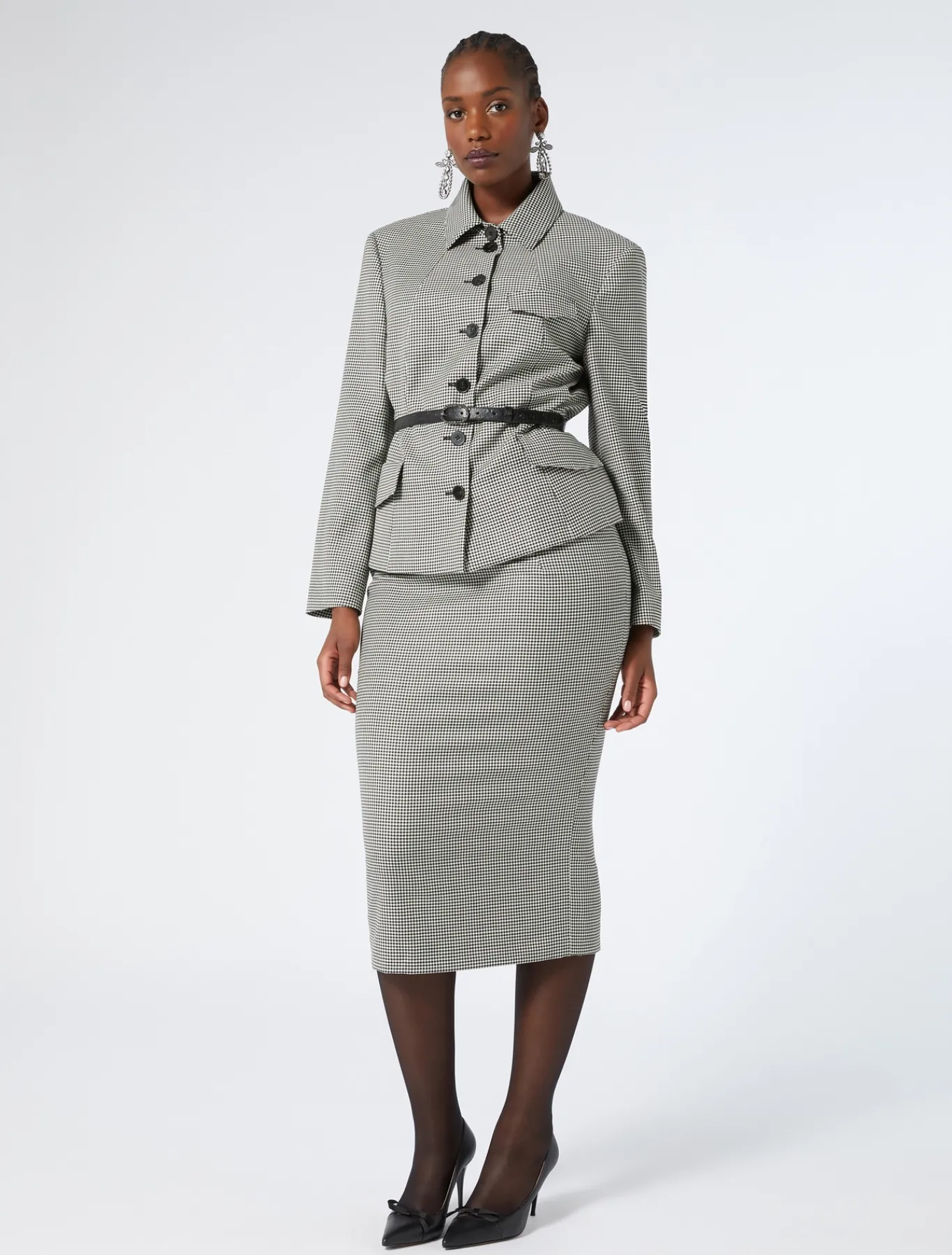 Marina Rinaldi Jupe en batavia de laine stretch NOIRBLANC Discount