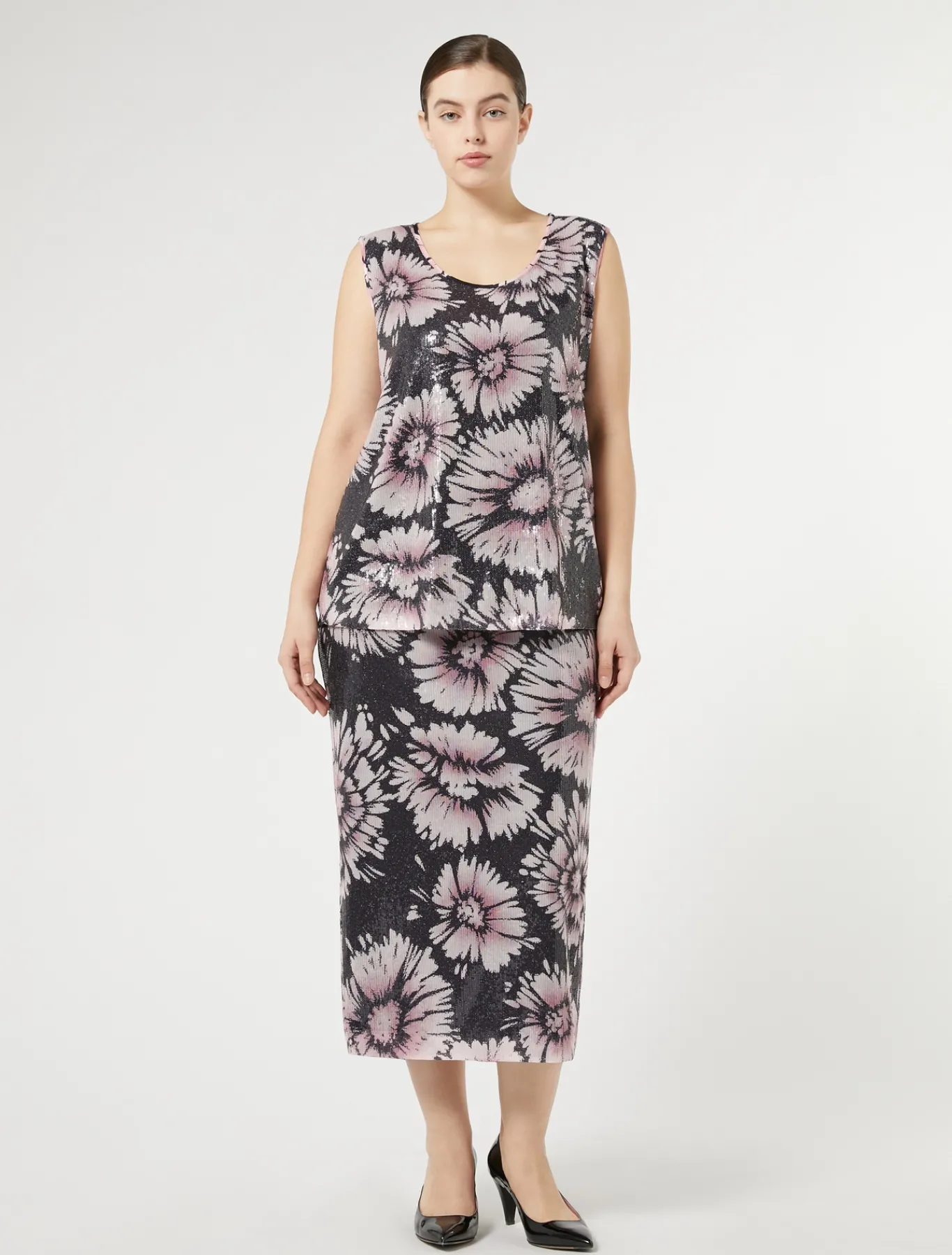 Marina Rinaldi Jupe en paillettes et satin BLEUNUIT Outlet
