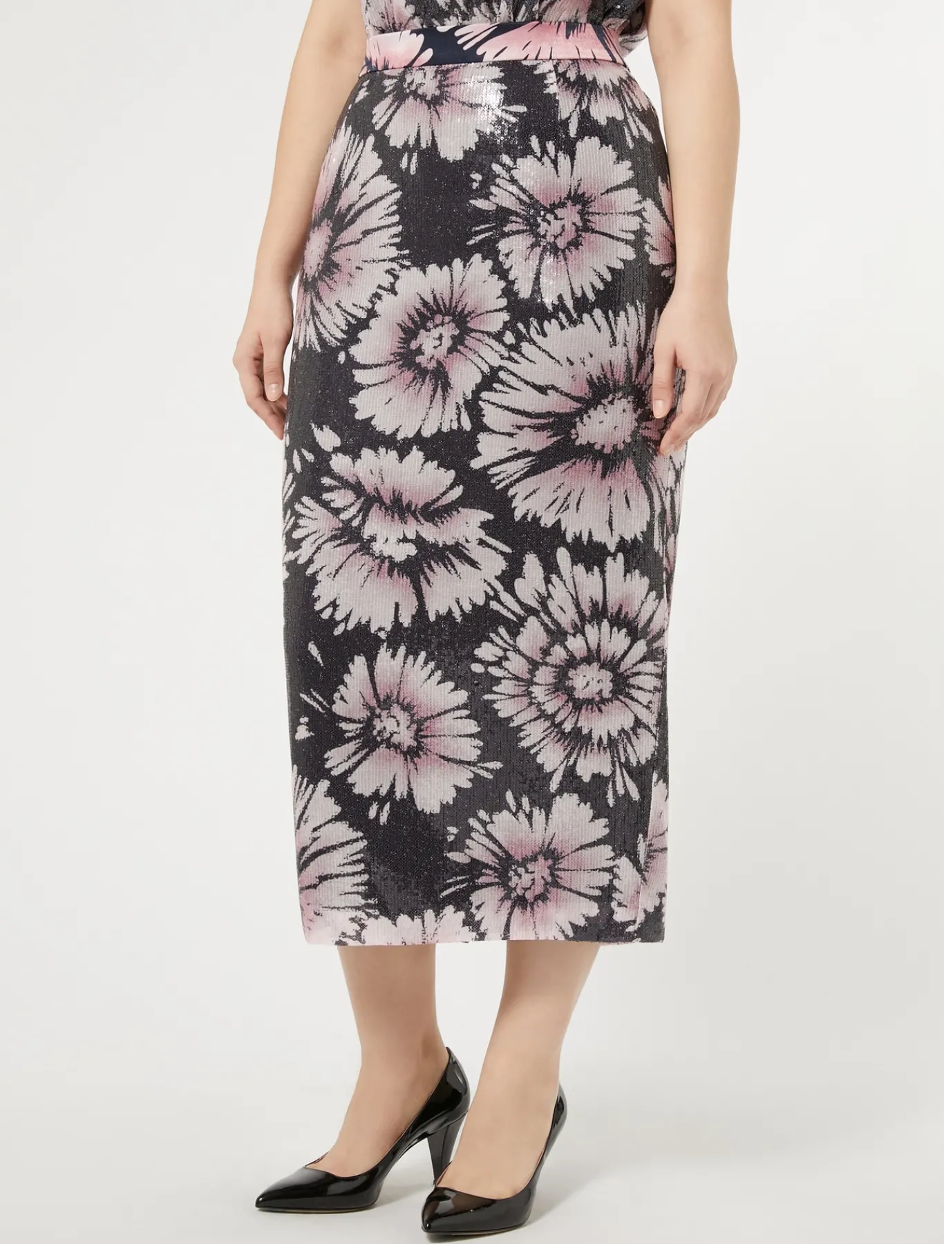 Marina Rinaldi Jupe en paillettes et satin BLEUNUIT Outlet
