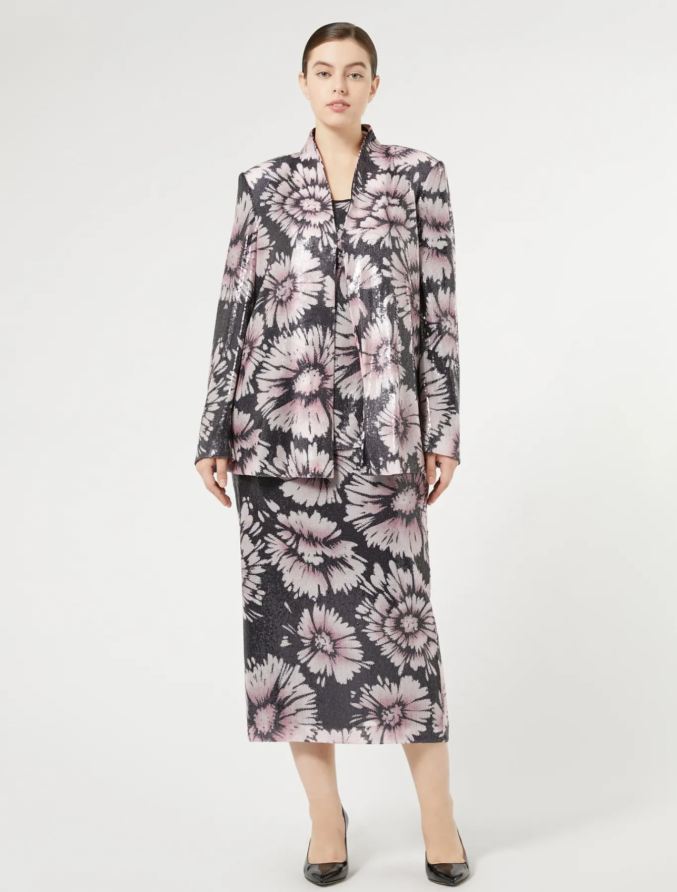 Marina Rinaldi Jupe en paillettes et satin BLEUNUIT Outlet