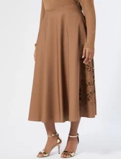 Marina Rinaldi Jupe en popeline avec broderie NOISETTE Discount