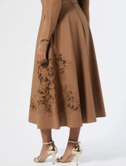 Marina Rinaldi Jupe en popeline avec broderie NOISETTE Discount