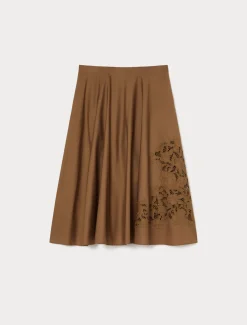 Marina Rinaldi Jupe en popeline avec broderie NOISETTE Discount