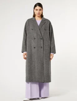 Marina Rinaldi Manteau double de laine avec broderies BLANCNOIR Outlet