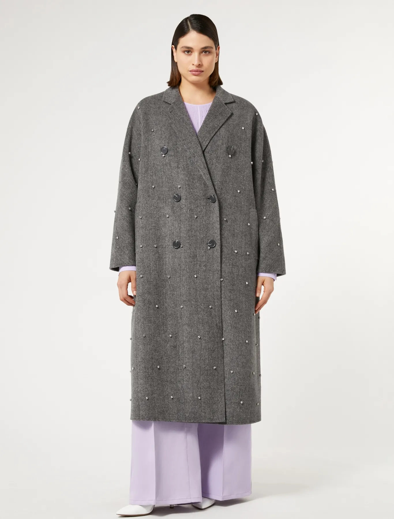 Marina Rinaldi Manteau double de laine avec broderies BLANCNOIR Outlet