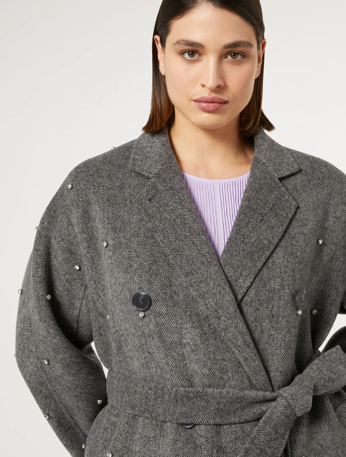 Marina Rinaldi Manteau double de laine avec broderies BLANCNOIR Outlet