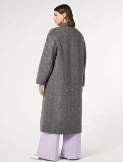 Marina Rinaldi Manteau double de laine avec broderies BLANCNOIR Outlet