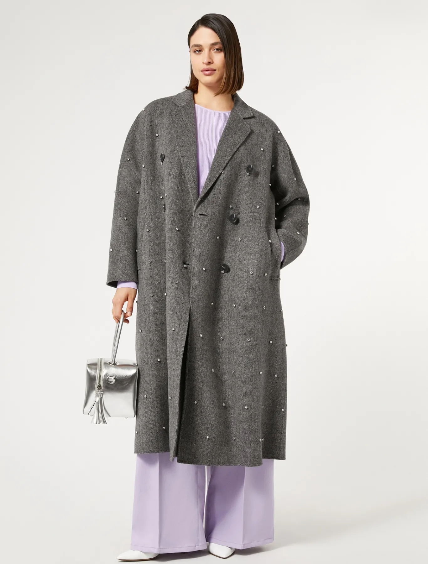 Marina Rinaldi Manteau double de laine avec broderies BLANCNOIR Outlet
