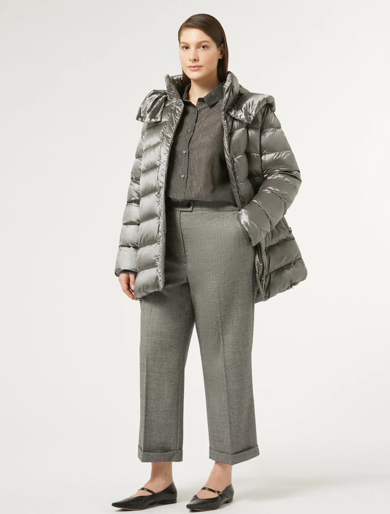 Marina Rinaldi Pantalon en flanelle de laine GRISFONCE Outlet