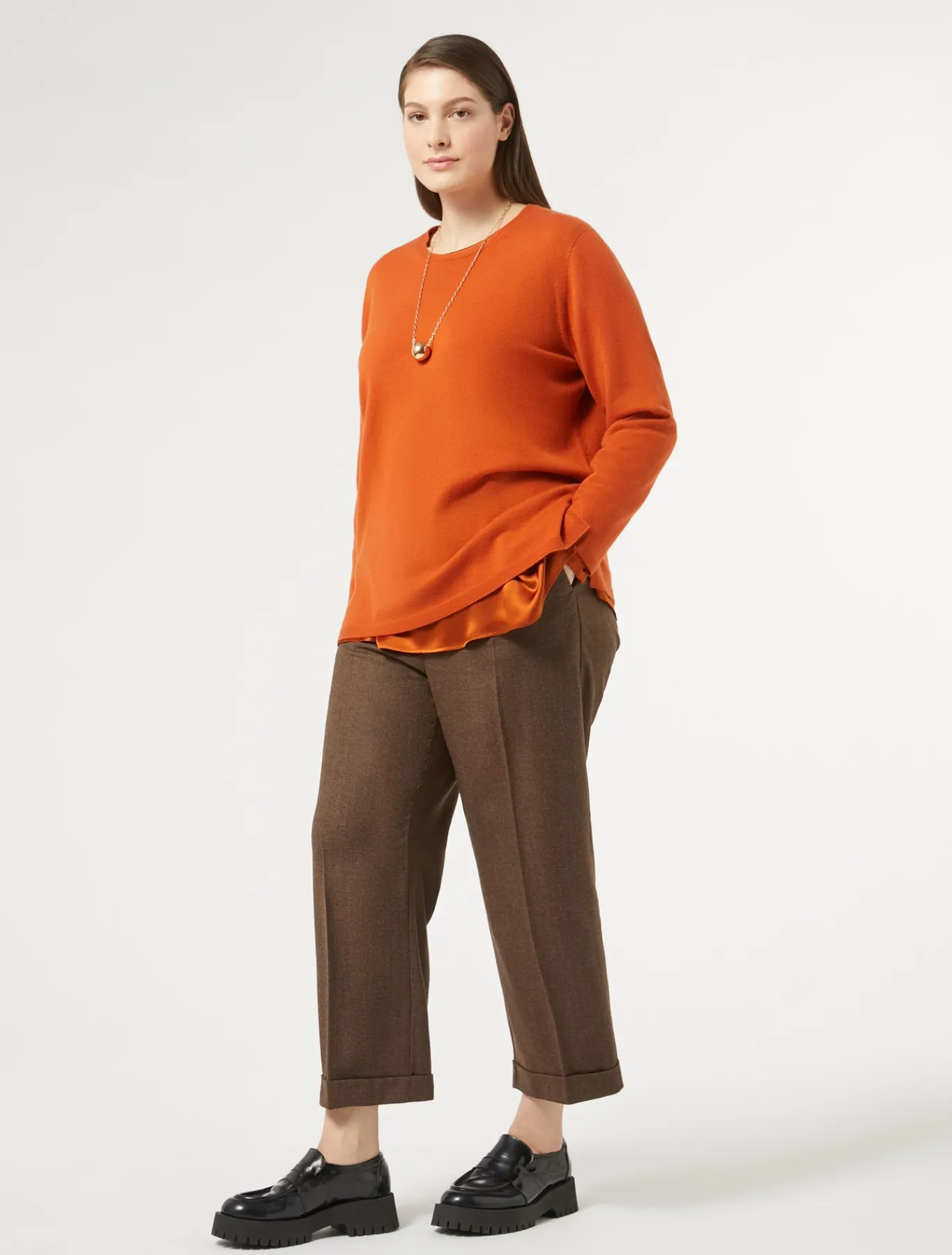 Marina Rinaldi Pantalon en flanelle de laine BRUN Sale