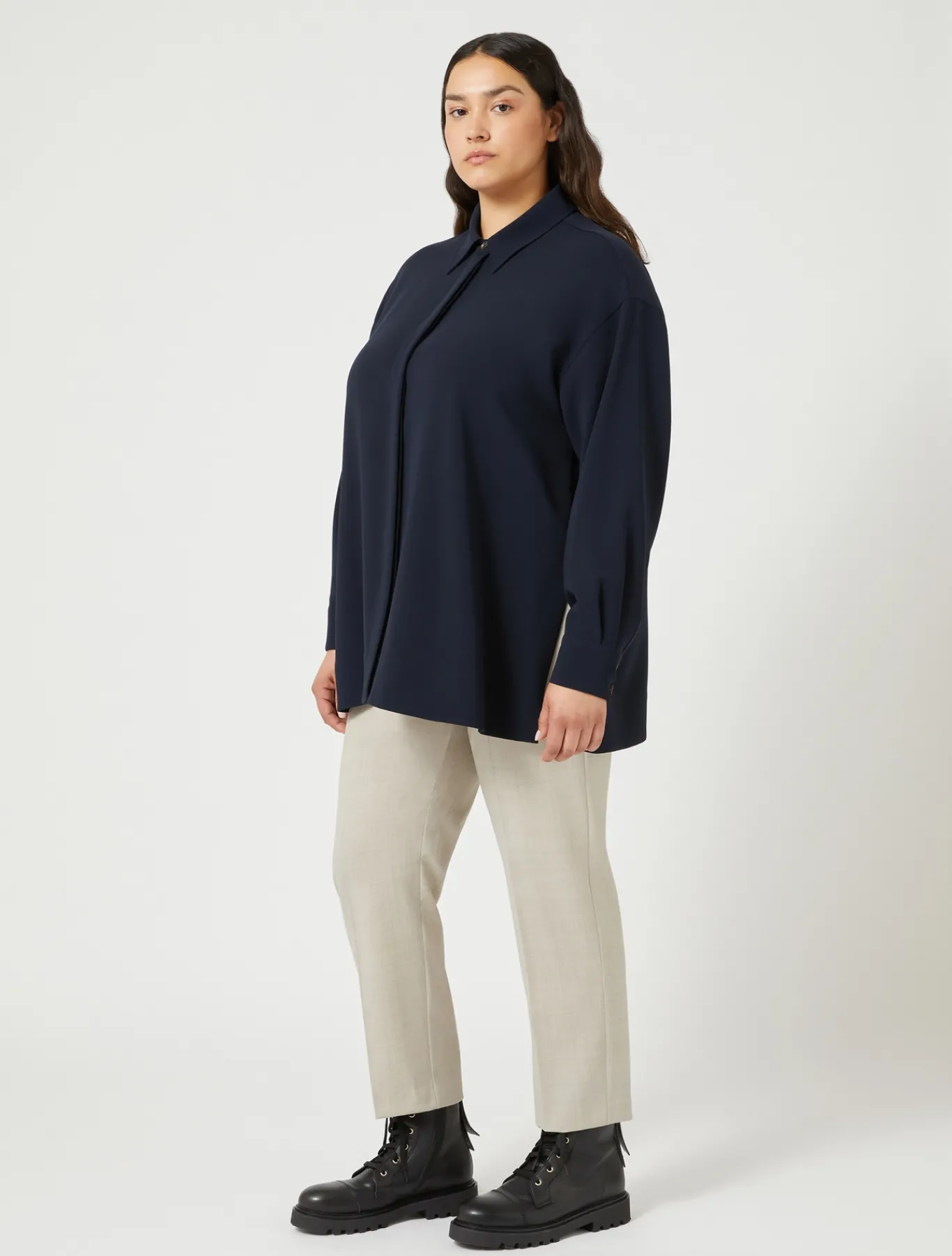 Marina Rinaldi Pantalon en popeline de pure laine BEIGE Clearance