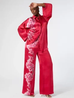 Marina Rinaldi Pantalon en satin de soie FUCHSIA Clearance