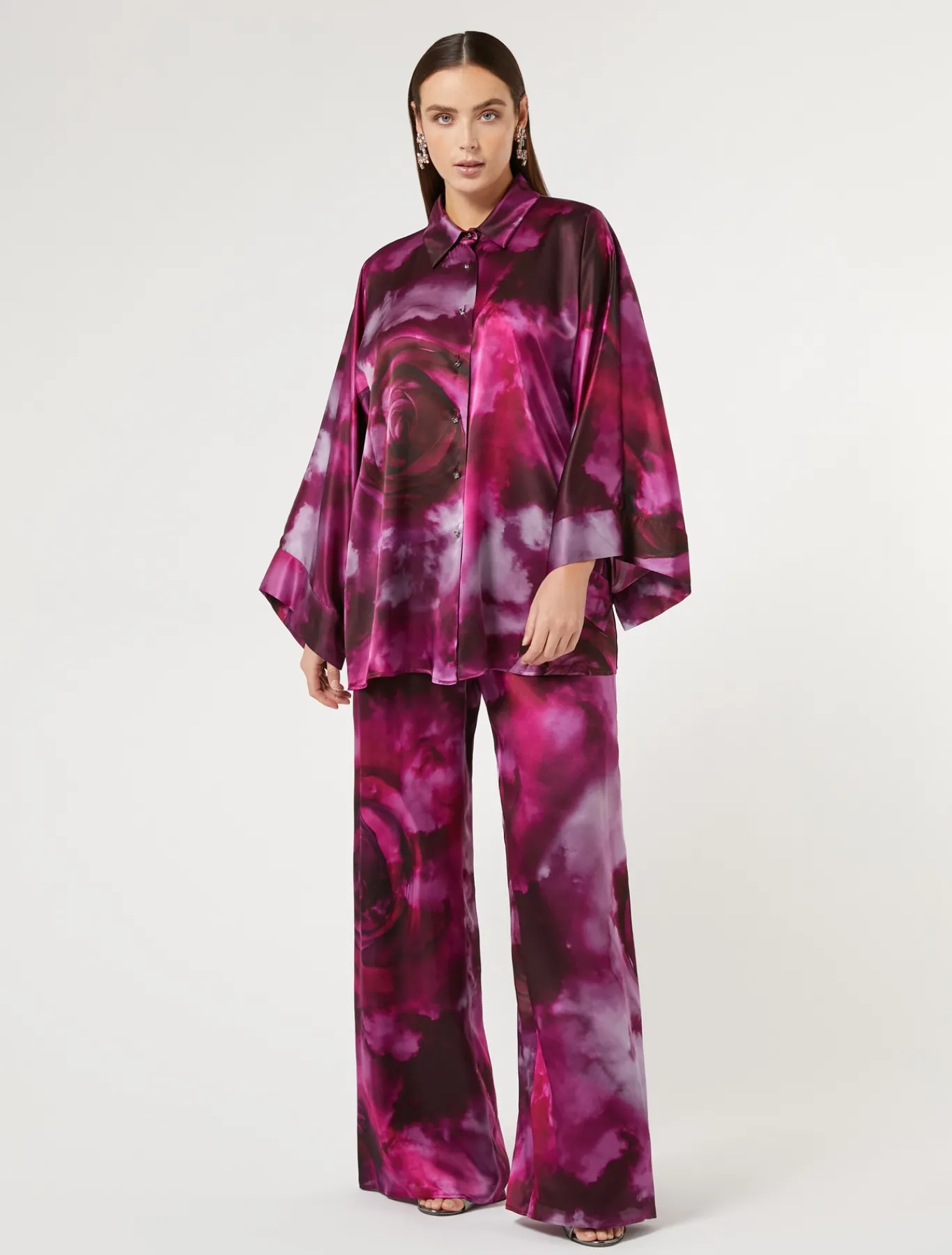 Marina Rinaldi Pantalon en satin de soie BORDEAUX Best