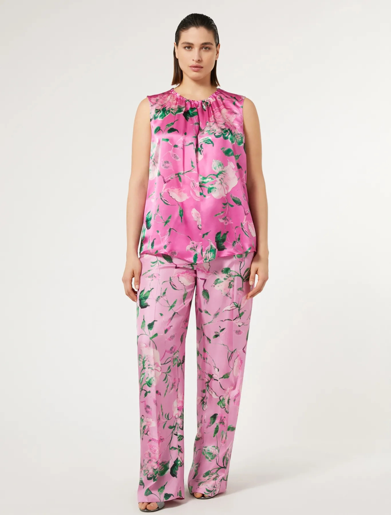 Marina Rinaldi Pantalon en sergé de soie ROSE Hot