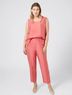 Marina Rinaldi Pantalon en shantung de pure soie ROUGE Clearance