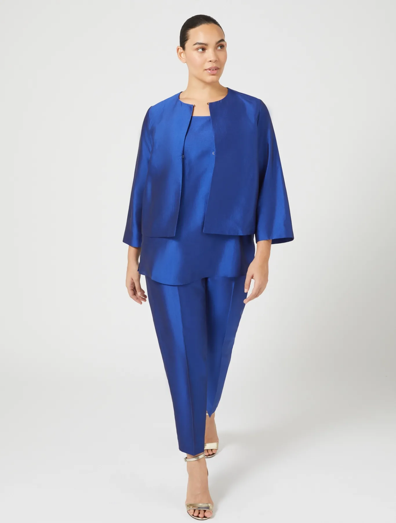 Marina Rinaldi Pantalon en shantung de pure soie VIOLET New